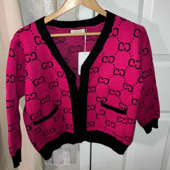 NEW WITH TAGS Gucci Pink and Black Cardigan - Picture 1 of 15